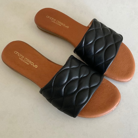 Andre Assous Shoes - André Assous Rylee Quilted Flat Slide Sandals Black Size 9